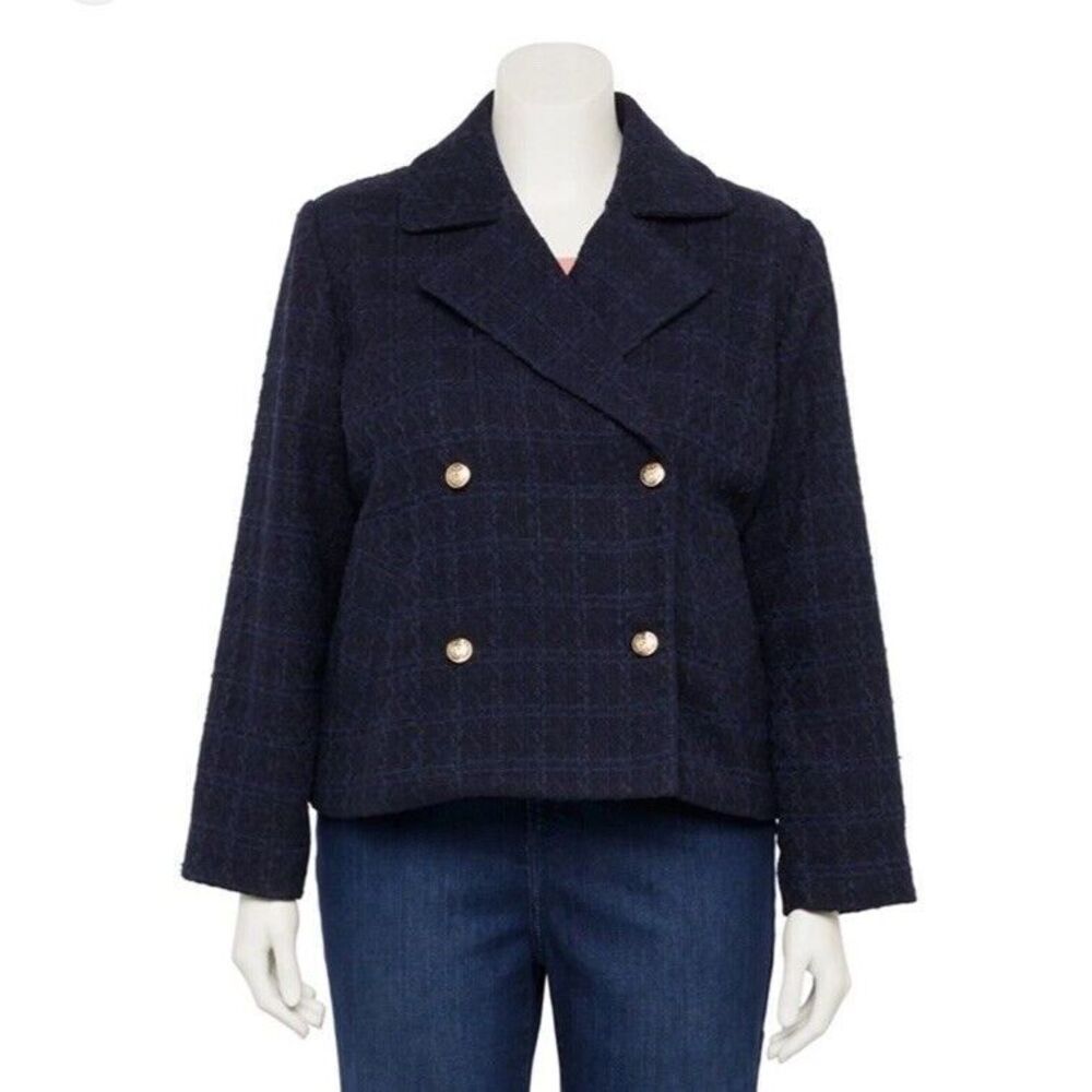 Lauren Conrad Women’s Navy Blue Lined Pea Coat Jacket Blazer WPockets XXL